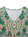 Grün 1970er V-Ausschnitt Paisley Rüschenärmel Kleid