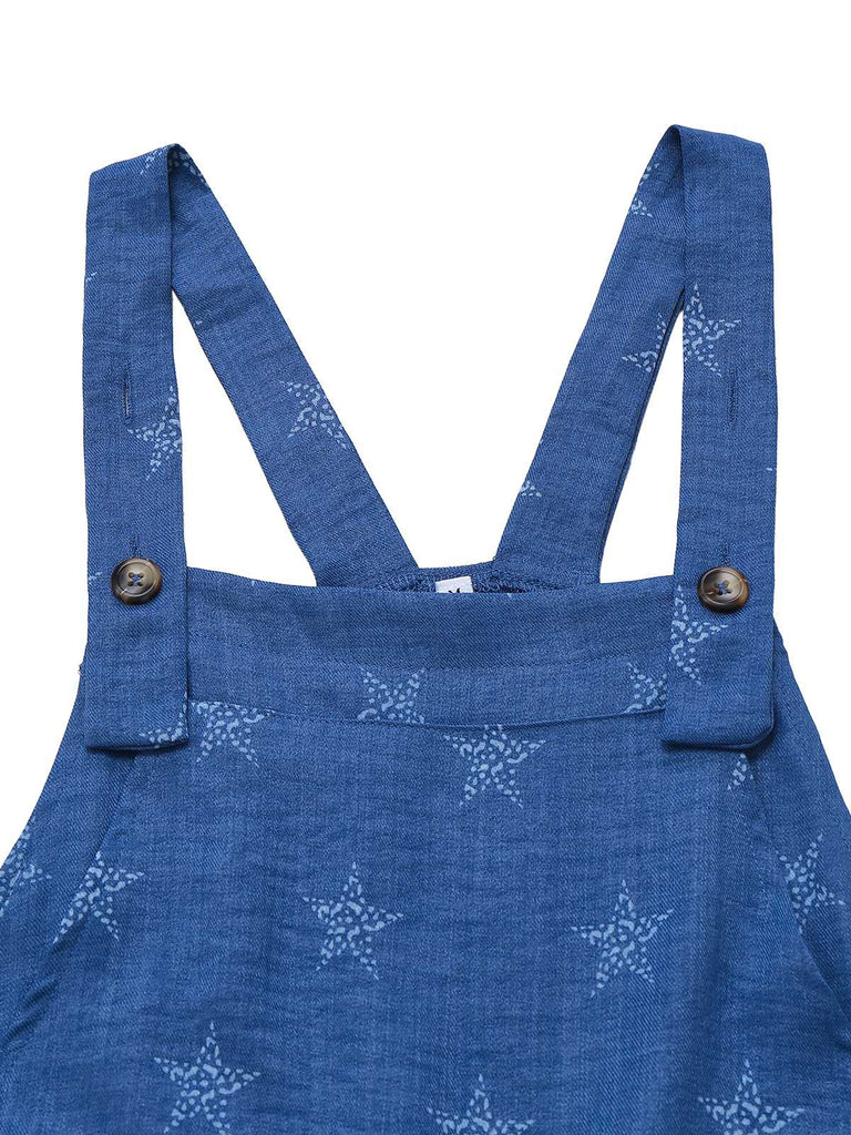 Blau 1970er Boho Sternmuster Jumpsuit