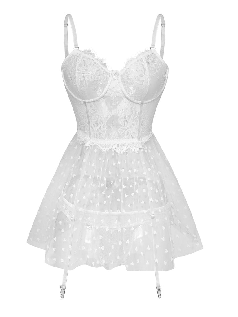 Weiß 1950er Polka Punkt Durchsichtig Pyjama Set