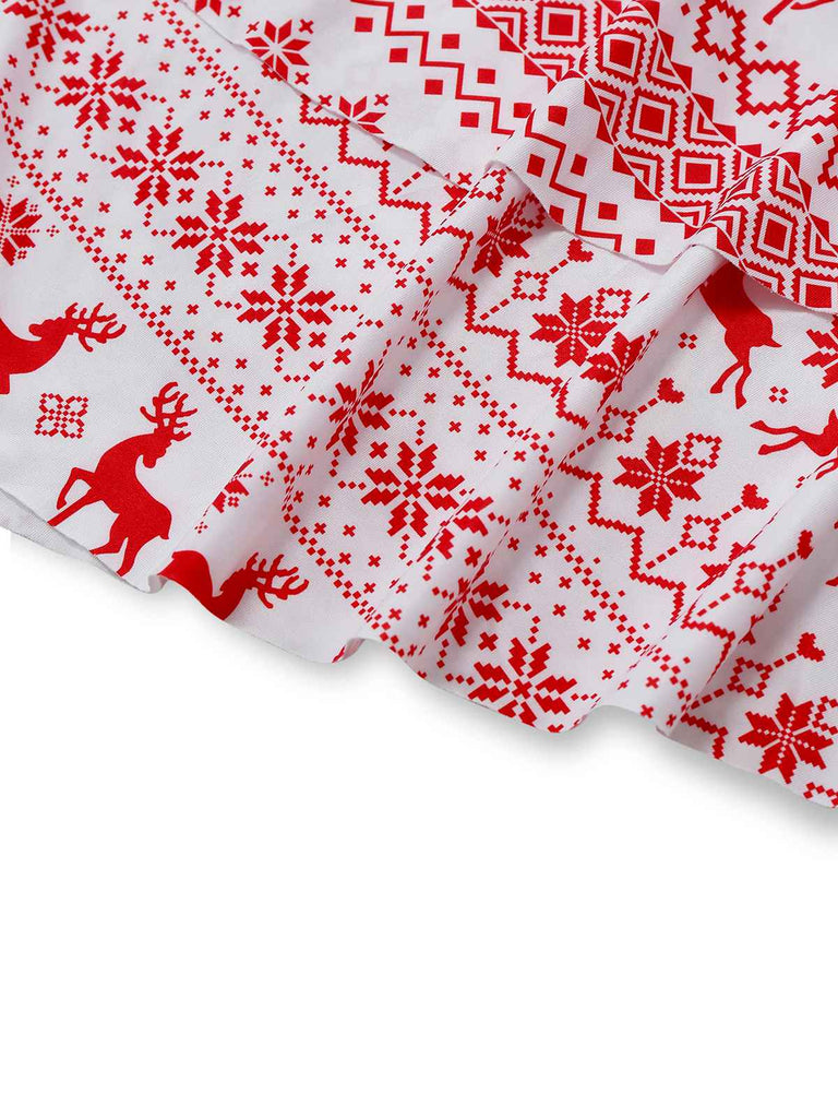 Rot 1960er Weihnachten Reindeer Schnürung Rückenfrei Kleid