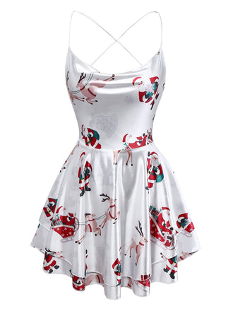 Weiß 1960er Weihnachten Stain Lagen Rückenfrei Träger Kleid