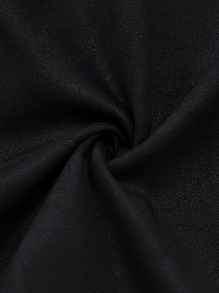 Schwarz 1930er Faux Pelzbesatz Maxi Mantel