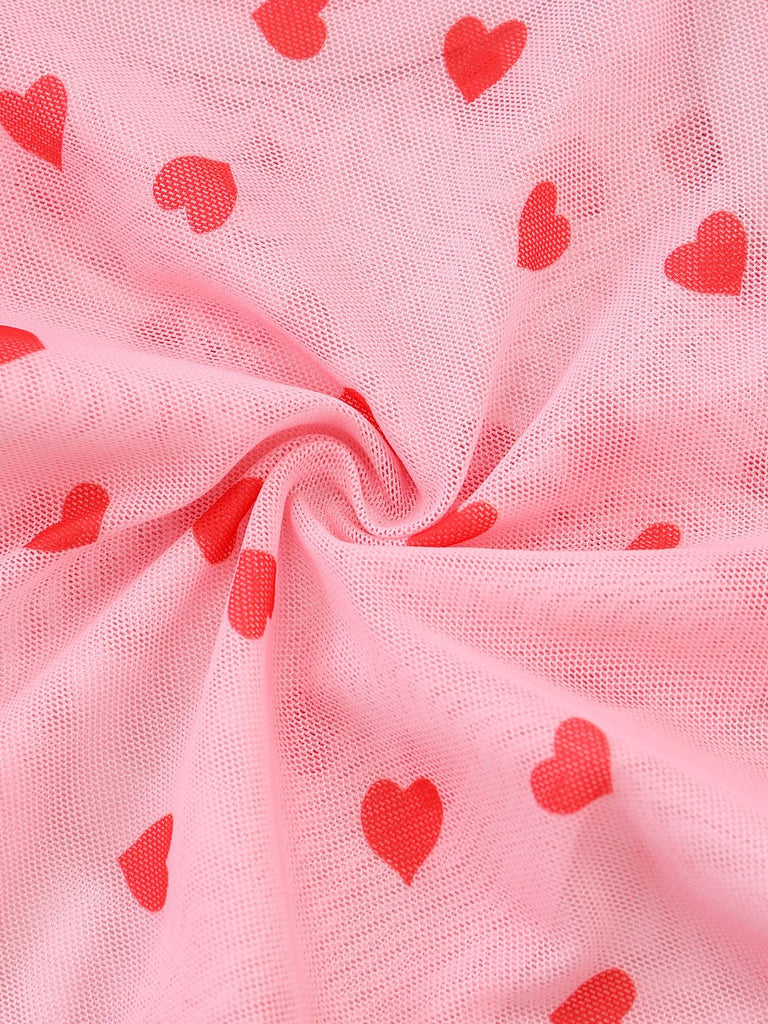 Rosa 1980er Herz Spitze Durchsichtig Bodysuit Nachthemden