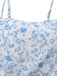 Blau 1970er Spaghetti Träger Blumen Stufenkleid