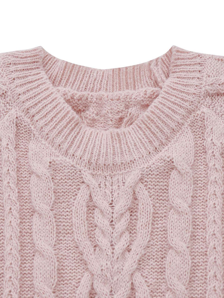 Beige 1940er Solide Zopf Stricken Plissiertes Saum Pullover Kleid