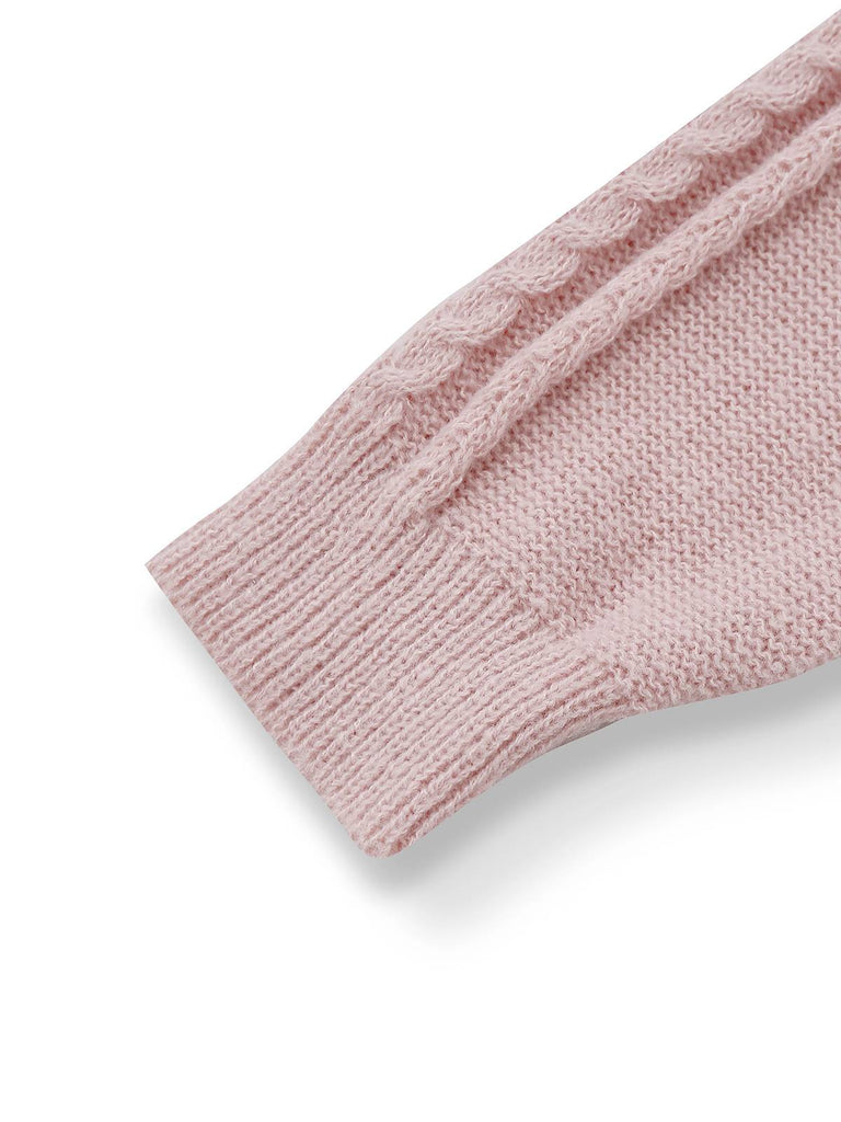 Beige 1940er Solide Zopf Stricken Plissiertes Saum Pullover Kleid