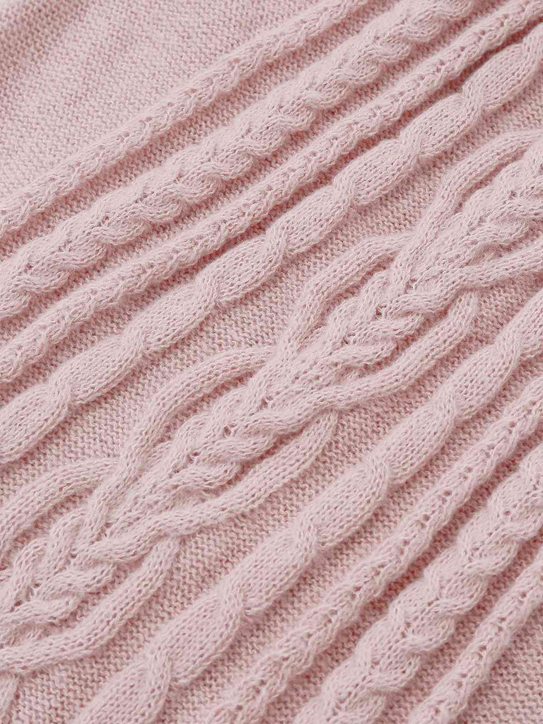 Beige 1940er Solide Zopf Stricken Plissiertes Saum Pullover Kleid