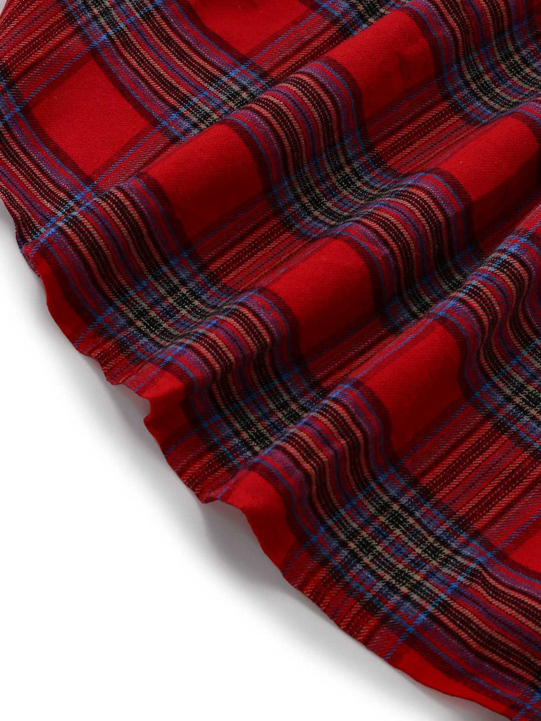 1940er Tartan Plaid Langarm Gürtel Shirt Kleid