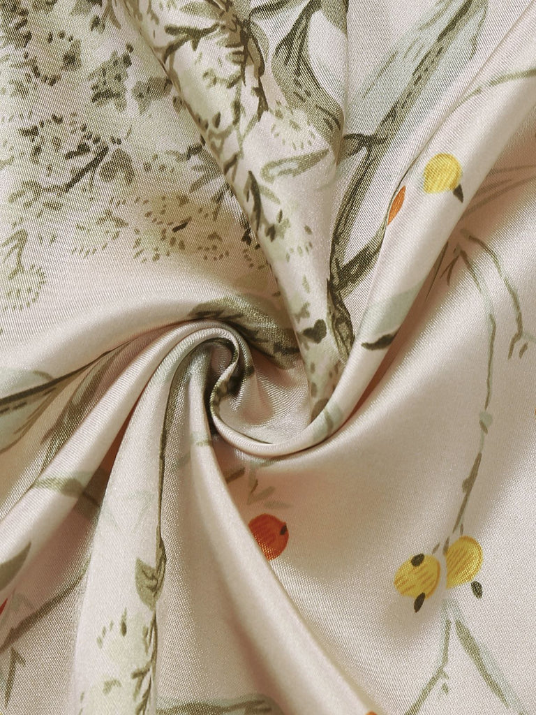 2PCS 1950er Blumen Träger Satin Nachthemd & Bademantel