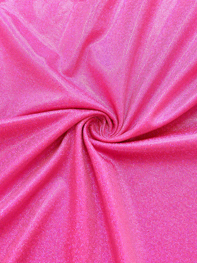 [Vorverkauf] Rosa 1970er Tief V-Ausschnitt Disko Metallisch Jumpsuit