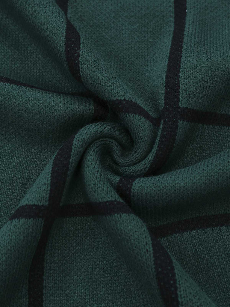 Grün 1960er Rundausschnitt Kariert Stricken Pullover Kleid