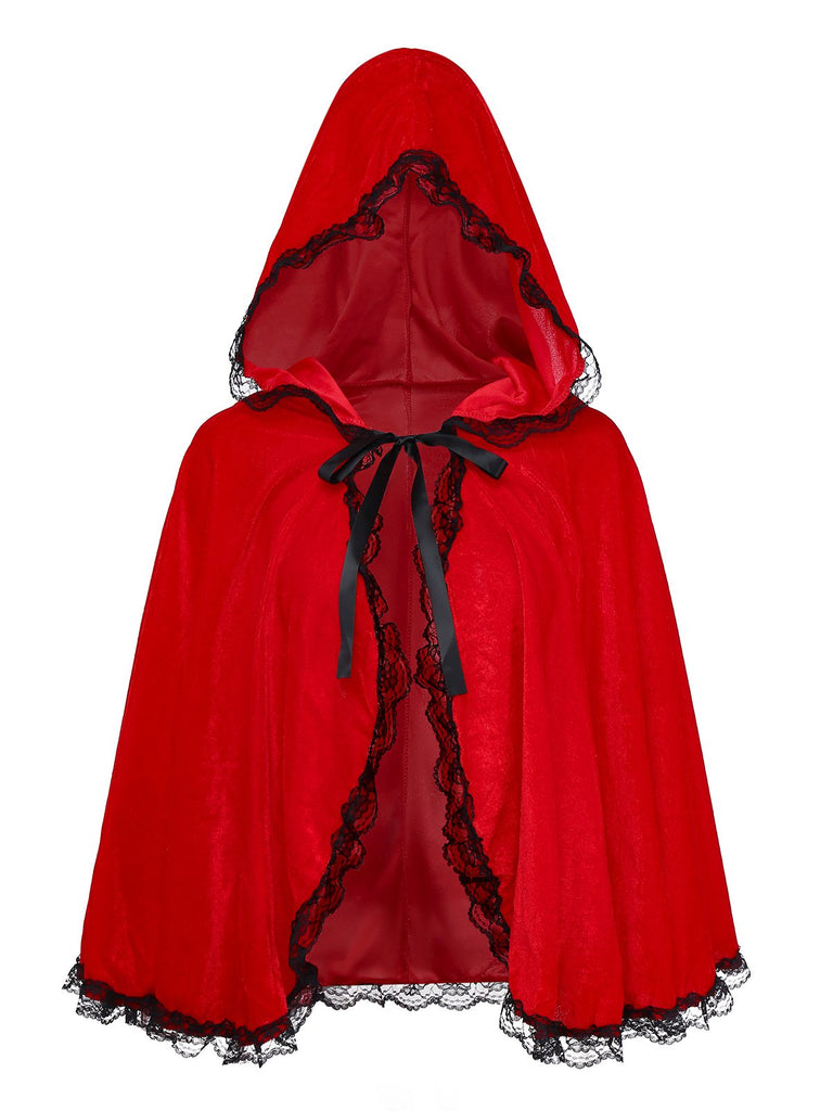 2PCS Rot 1980er Samt Spitze Pailletten Trägerlos Kleid & Cape
