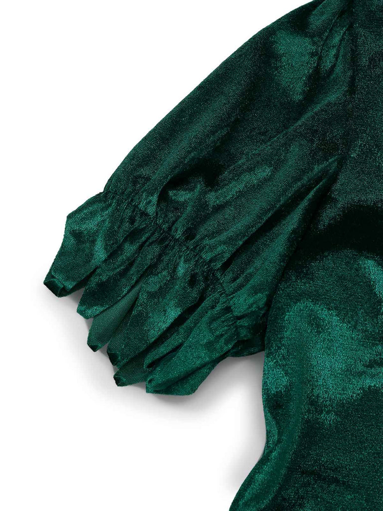 1960er Weihnachten Grün V-Ausschnitt Top & Rot Pelzbesatz Rock