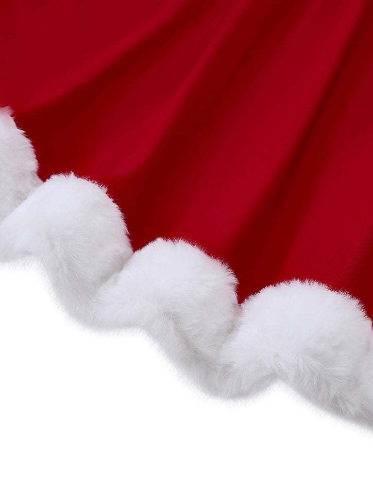 Rot 1950er Solide Plüschsaum Weihnachten Nachtwäsche