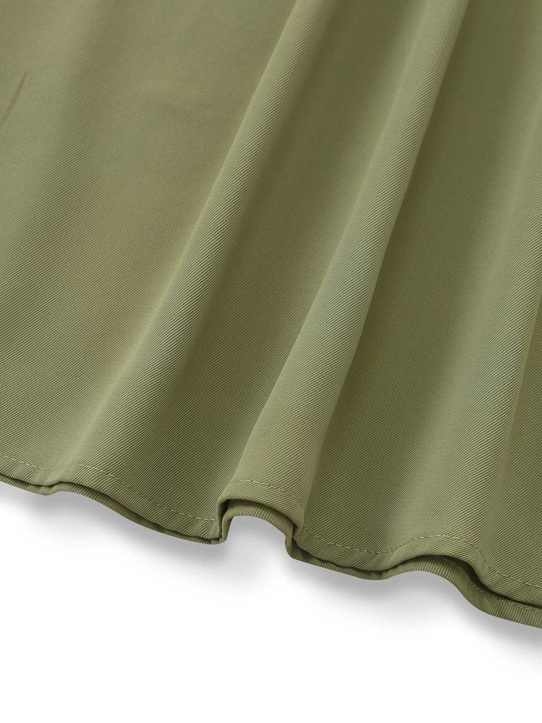 2PCS Grün 1980er Bindehals Bluse & Solide Rock