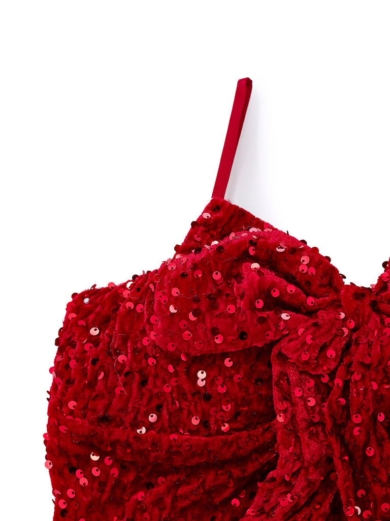 Rot 1960er Weihnachten Pailletten Twisted Kleid Set