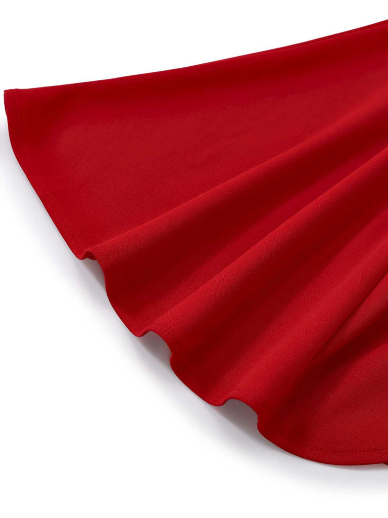 Rot 1960er Rüschensaum Asymmetrisch Ärmellos Kleid