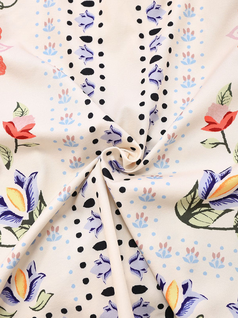2PCS Cremeweiß 1950er Tropisch Pflanzen Boho Top & Hosen