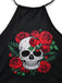 Schwarz 1980er Steampunk Halter Skeleton Rose Bademode