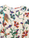 Beige 1940er Blumen & Vögel Druck Puffärmel Kleid