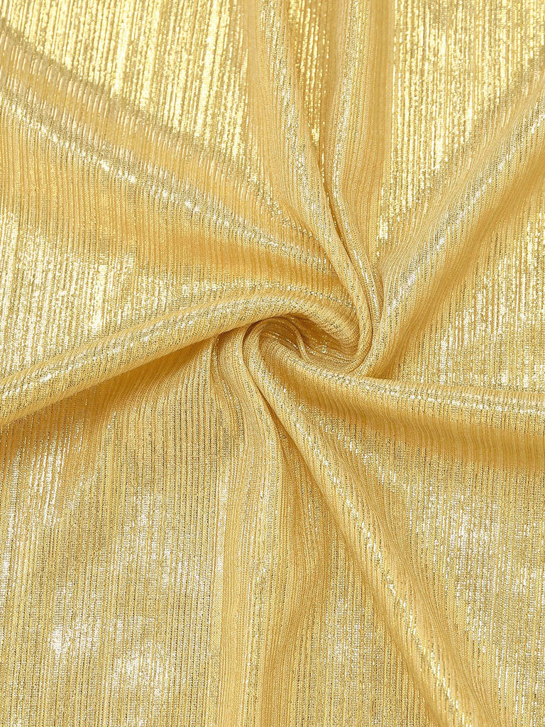 Gold 1980er Metallisch Gerafft Perlen Träger Einteiliger Badeanzug