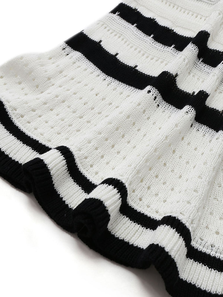 Weiß 1970er Streifen Stricken Enges Kleid