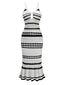 Weiß 1970er Streifen Stricken Enges Kleid
