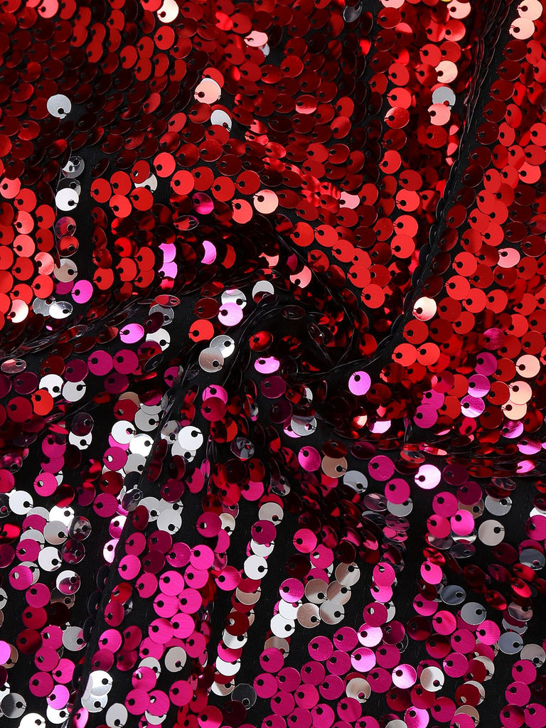 Mehrfarbig 1980er Pailletten Enges Spaghettiträger Kleid