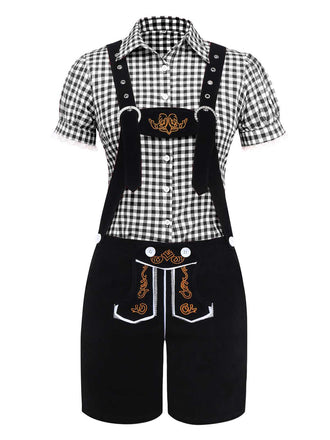 2PCS 1960er Oktoberfest Kostüm Plaids Bluse & Shorts