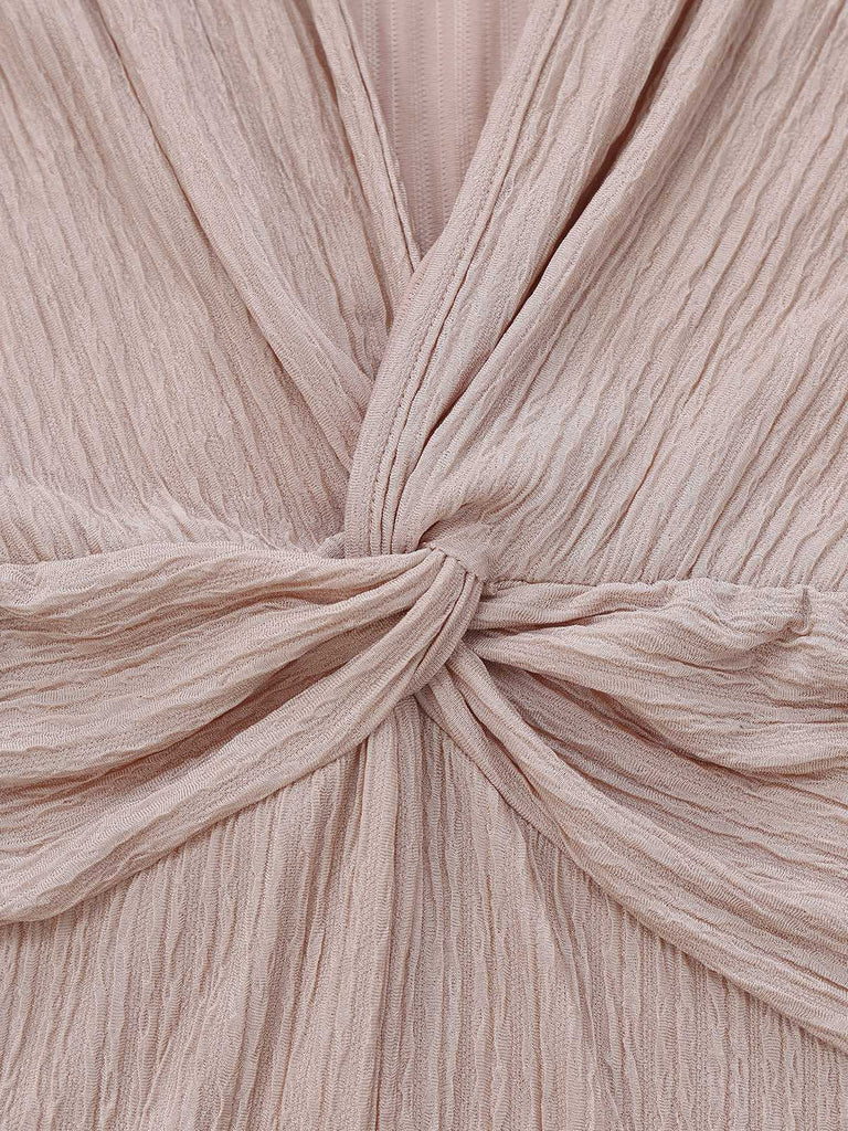 1970er Solide V-Ausschnitt Twist Langarm Jumpsuit