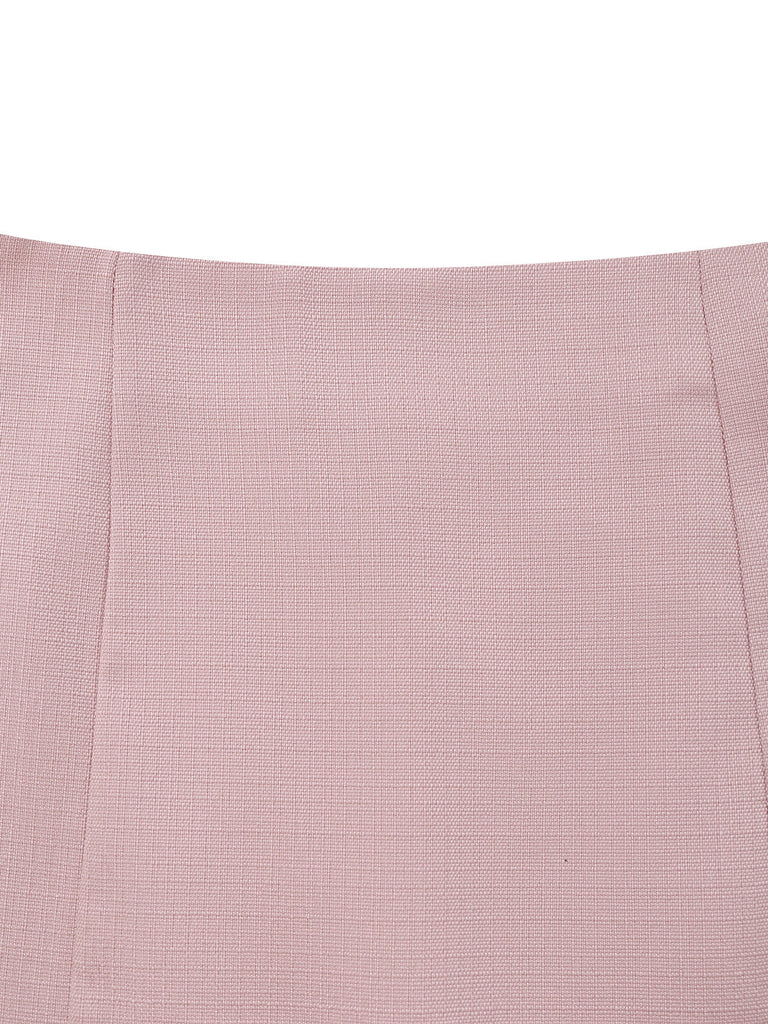 Blass Rosa 1980er Solide Geknöpft Blazer & Rock Set