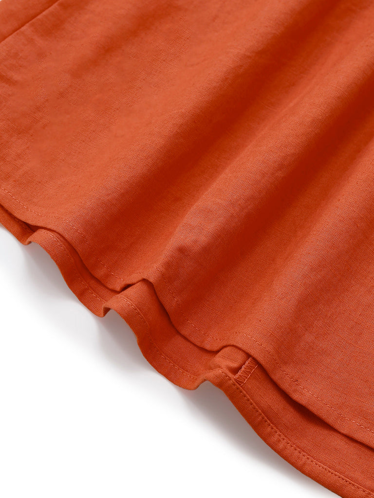 Orange 1940er Solide V-Ausschnitt Brosche Knopf Kleid