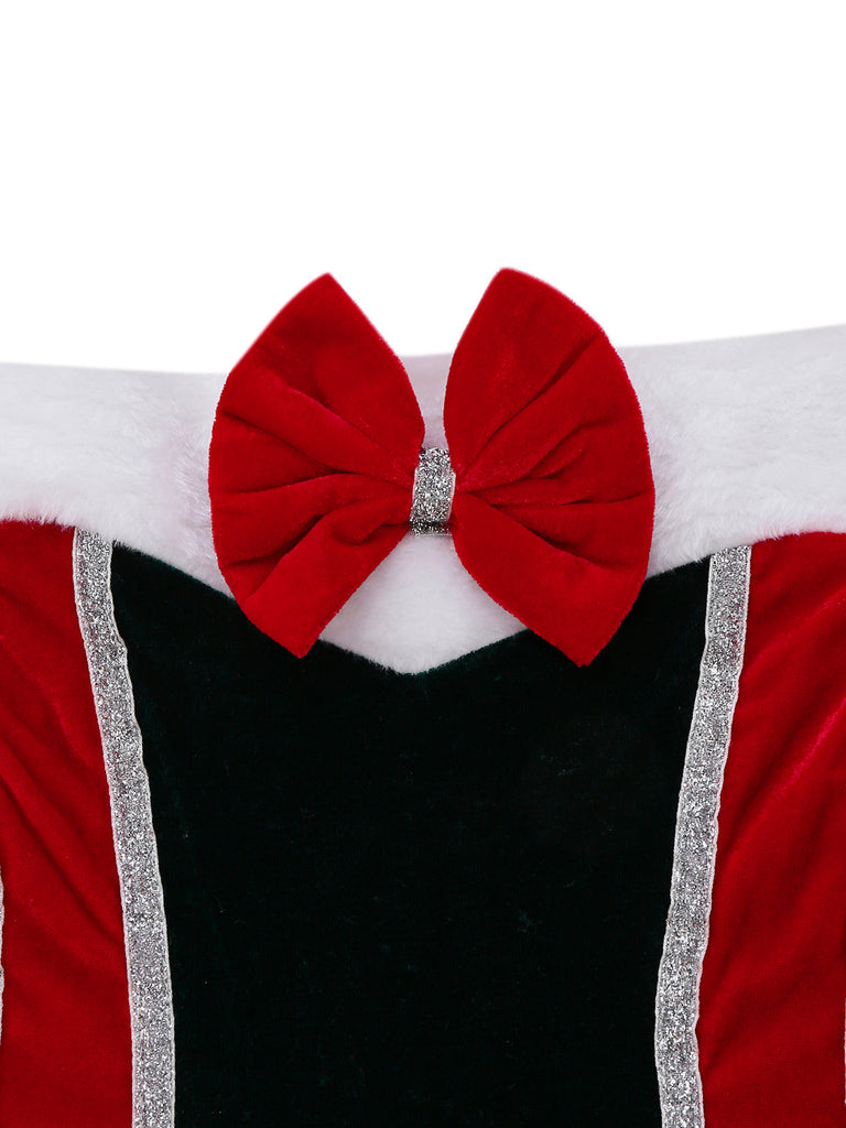 1960er Trägerlos Samt Weihnachten Pelzbesatz Bogen Kleid Set