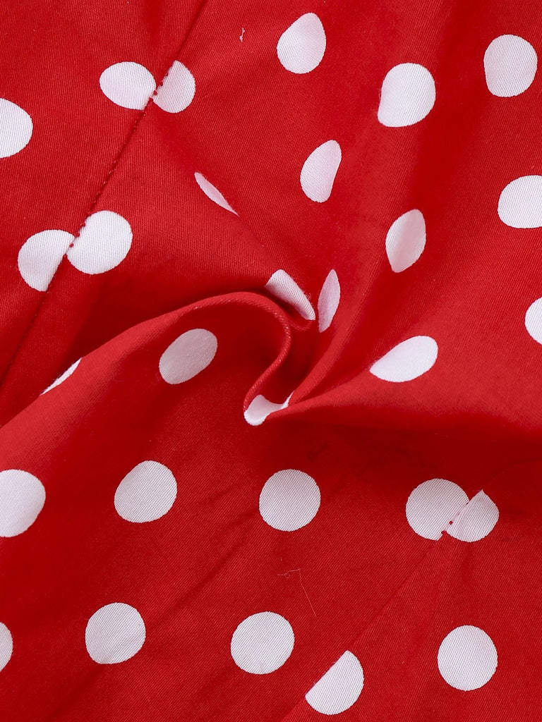 Rot 1980er Polka Dot Kleid & Netz Rock Set
