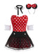 Rot 1980er Polka Dot Kleid & Netz Rock Set