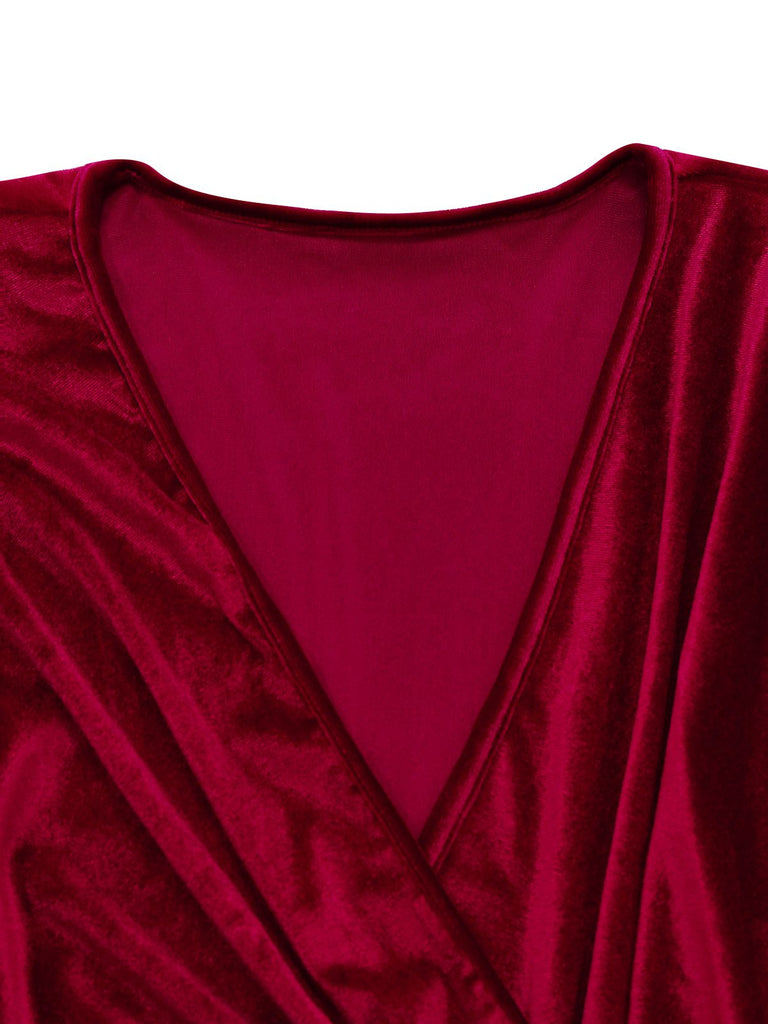 1960er Solide Samt Halbarm Kleid