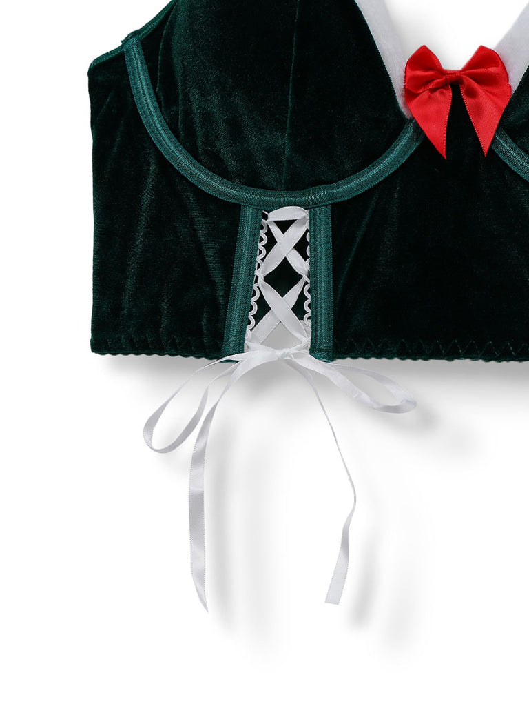 2PCS 1970 Weihnachten Samt Top & Rock Set