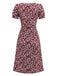 Rot 1940er Blumen Quadratischer Hals Puffärmel Kleid