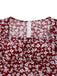 Rot 1940er Blumen Quadratischer Hals Puffärmel Kleid