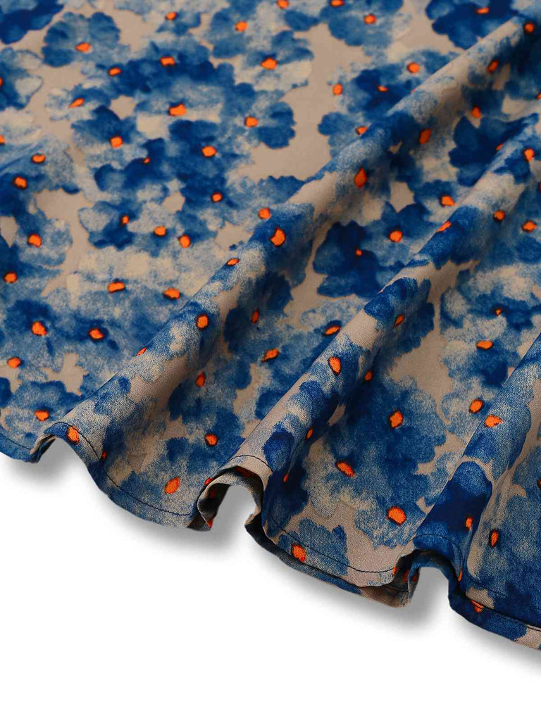 Blau 1940er Blumen Spaghetti Träger Kleid