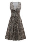 1950er Leopard Plissiertes Breite Träger Kleid