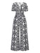 1970er V-Ausschnitt Boho Puffärmel Weites Bein Jumpsuit
