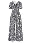 1970er V-Ausschnitt Boho Puffärmel Weites Bein Jumpsuit