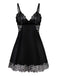 2PCS Schwarz 1950er Samt Spitze Slip Set & Höschen