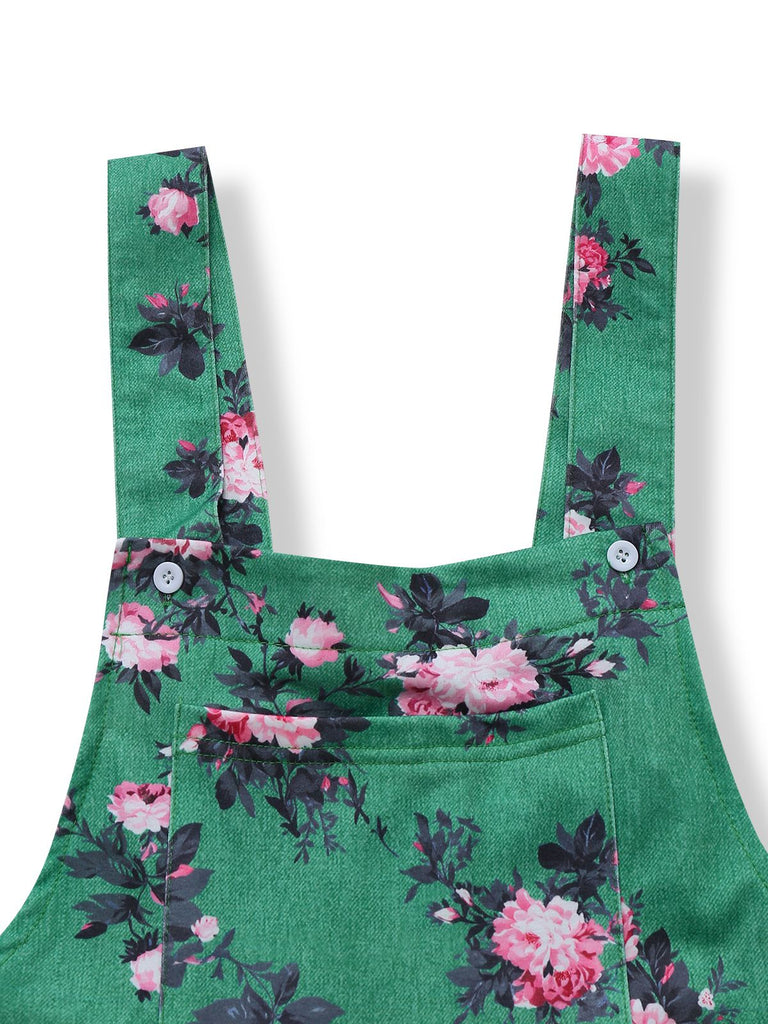 Grün 1940er Blumen Drucken Weitbeinig Jumpsuit