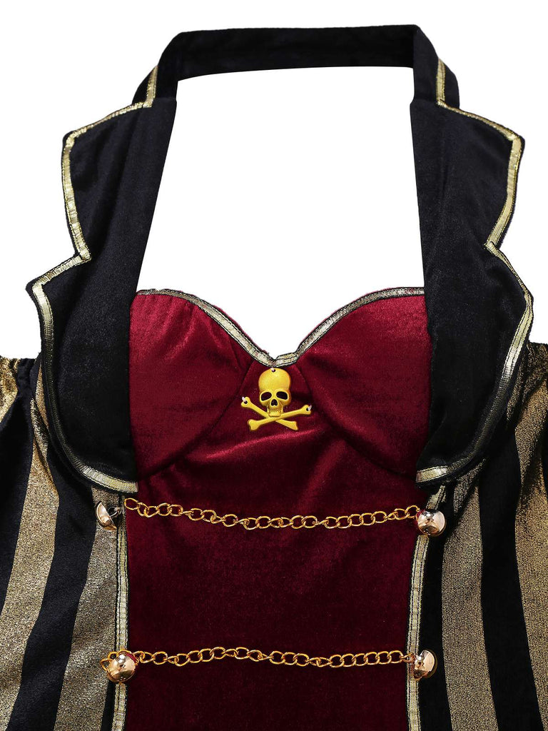 Weinrot 1970er Halloween Samt Piratenkapitän Kleid