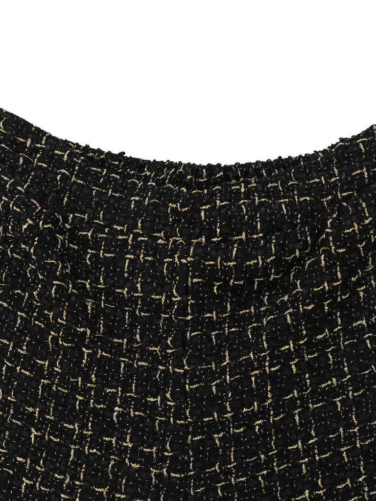 2PCS Schwarz 1970er Tweed Plaids Weste & Shorts