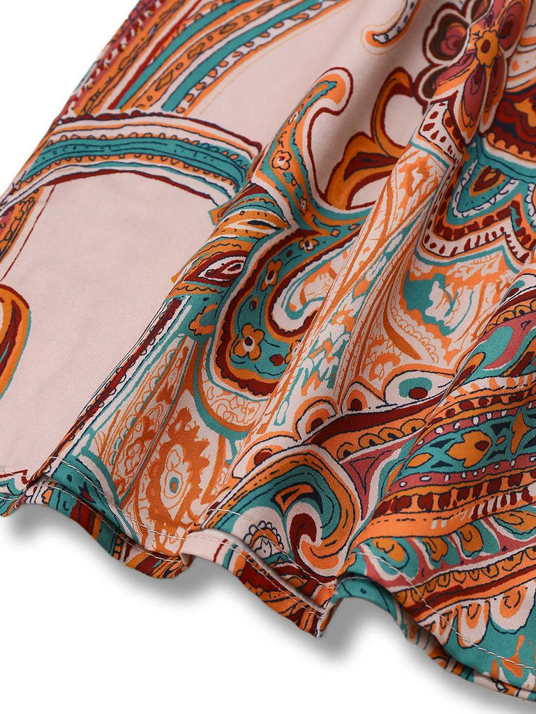 Multicolor 1970er Boho Spaghetti Träger Jumpsuit