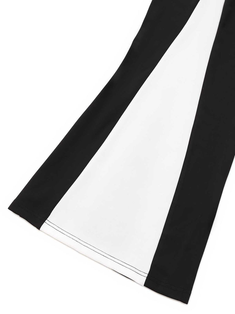 1960er Halter Farbblock Weites Bein Rückenfrei Jumpsuit