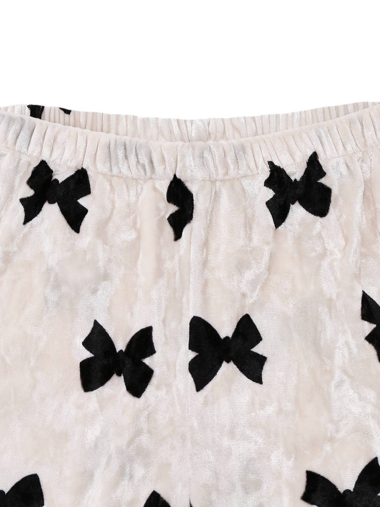 Weiß 1940er Bogen Drucken Samt Pajama Set